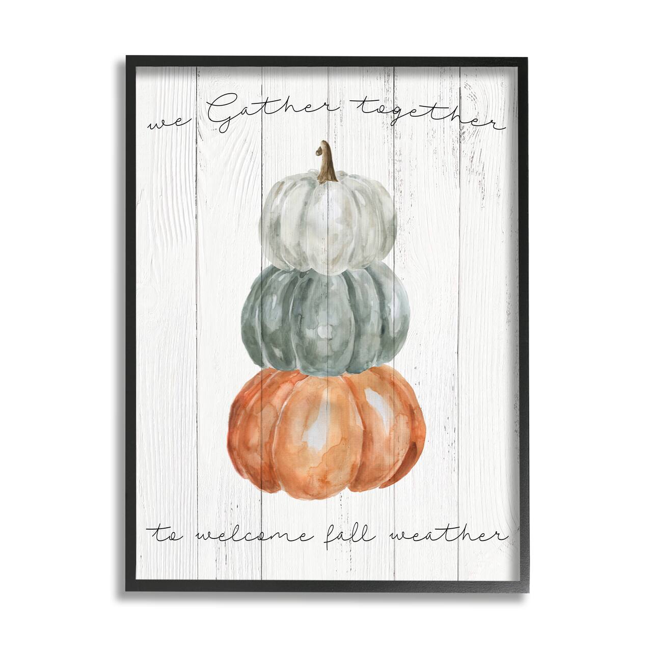 Stupell Industries Gather Together Fall Weather Pumpkins Framed Giclee Art